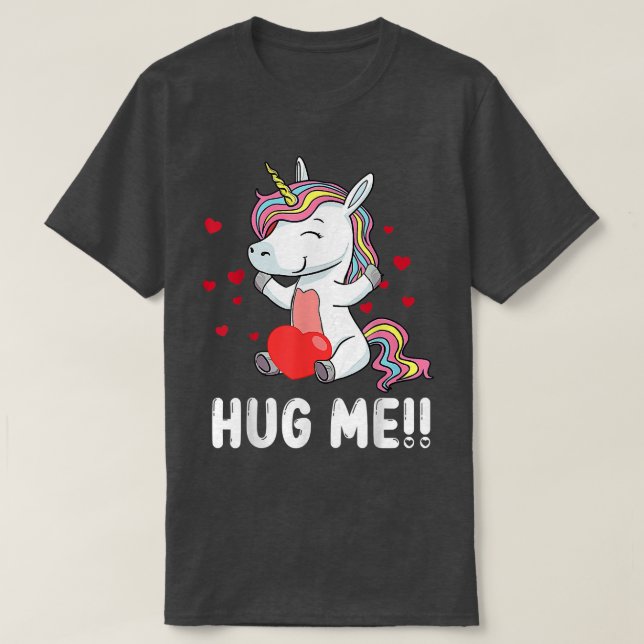 Hug Me Love Unicorn Hearts Valentine Day Kids Girl T-Shirt (Design Front)