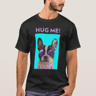 Hug Me Pug Puppy With Shades Retro Colour T-Shirt