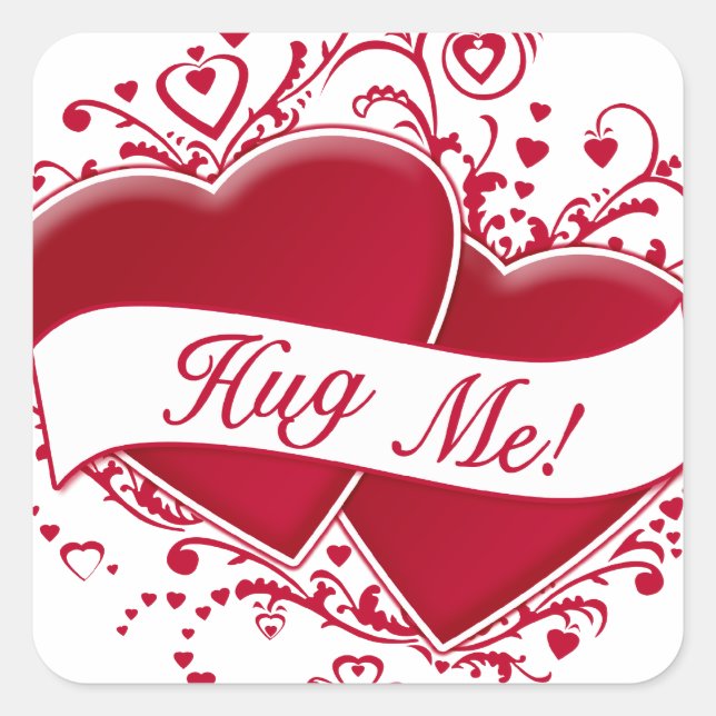Hug Me! Red Hearts Square Sticker (Front)