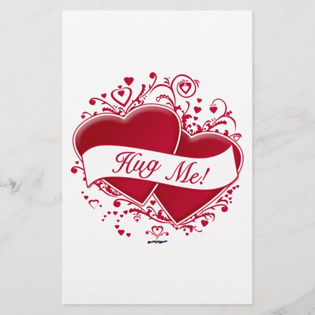 Hug Me! Red Hearts Stationery (Front)