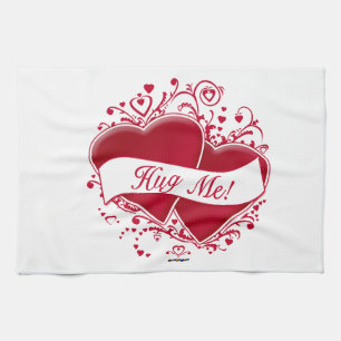 Hug Me! Red Hearts Tea Towel