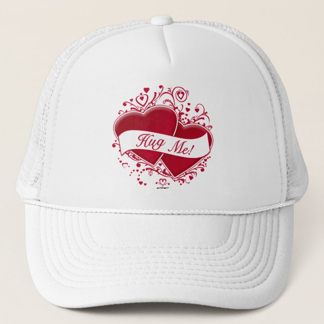 Hug Me! Red Hearts Trucker Hat (Front)