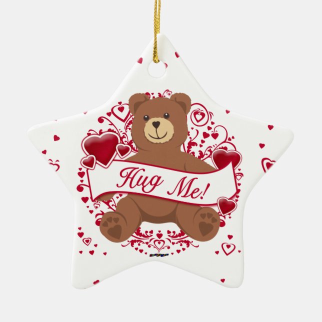 Hug Me! Valentine's Day Teddy Bear Ceramic Tree Decoration (Front)