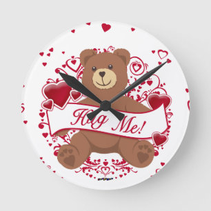 Hug Me! Valentine's Day Teddy Bear Round Clock
