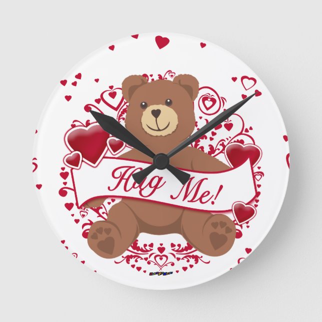 Hug Me! Valentine's Day Teddy Bear Round Clock (Front)