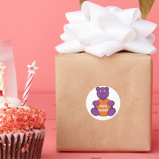 Hug More Teddy Bear Classic Round Sticker (Party)