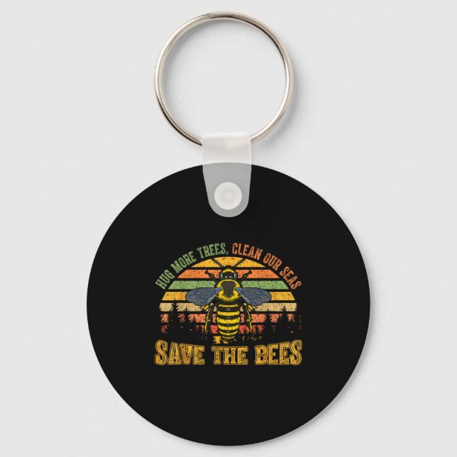 Hug more trees clean seas save bees nature lover key ring (Front)