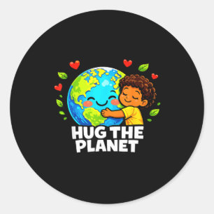 Hug the planet cute earth day kids boys classic round sticker