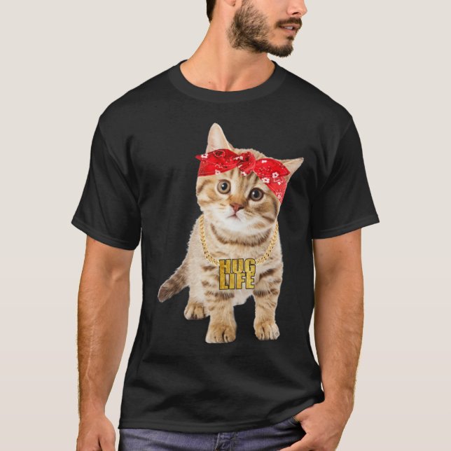 Hug Thug Gangster Life Gold Chain Ca Gangsta Cat T-Shirt (Front)