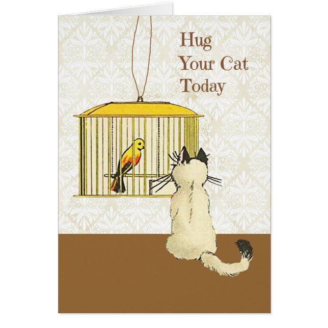 Hug Your Cat Day, with Retro Cat, Card (Front)