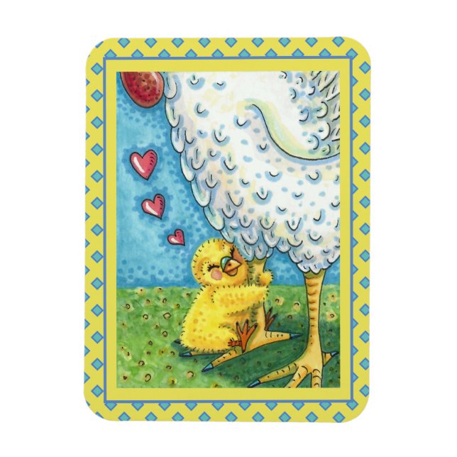 HUG YOUR MOMMA, CUTE BABY CHICK LOVES MOTHER HEN MAGNET (Vertical)