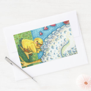 HUG YOUR MOMMA, CUTE BABY CHICK LOVES MOTHER HEN RECTANGULAR STICKER