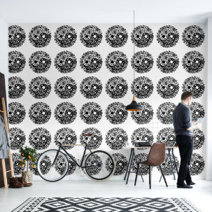 Huge Black and White Floral Yin Yang Wallpaper