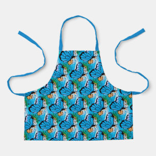 Huge Blue Butterflies Pattern Vintage Artsy Bold Apron