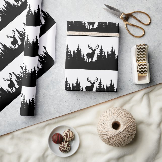 Huge Buck Among Pine Treed Vector  Wrapping Paper (Crafts)