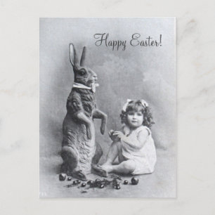 Huge Bunny Victorian Girl Easter Candy Holiday Postcard