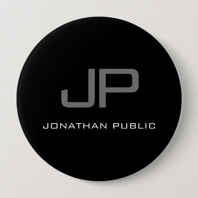Huge Button Initial Letter Monogram Name Black (Front)