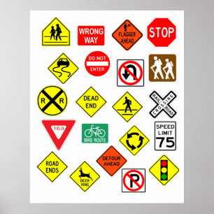 Huge Classic 21 Item Road Sign Poster
