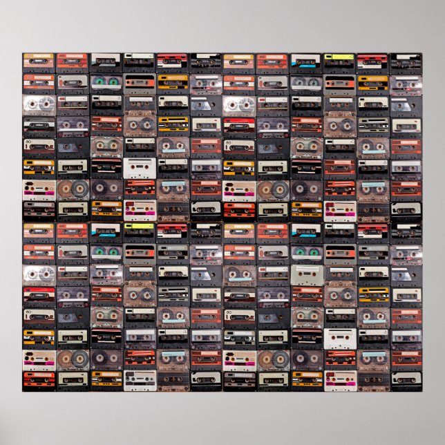 Huge collection of audio cassettes. Retro musical  Poster (Front)