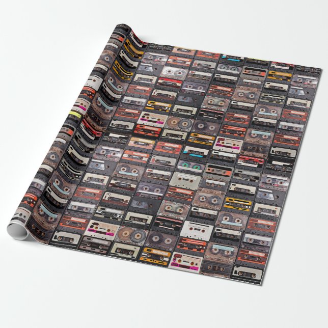 Huge collection of audio cassettes wrapping paper (Unrolled)