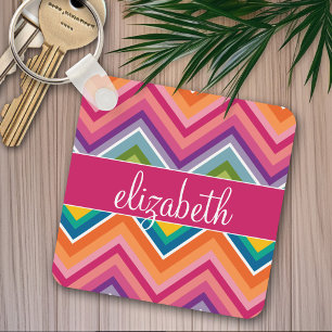 Huge Colourful Chevron Pattern with Name Key Ring