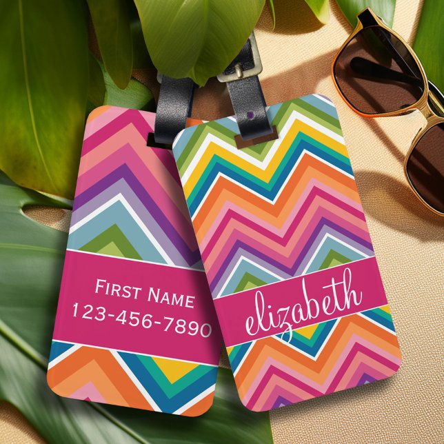 Huge Colourful Chevron Pattern with Name Luggage Tag (Personalized luggage tag with monogram)