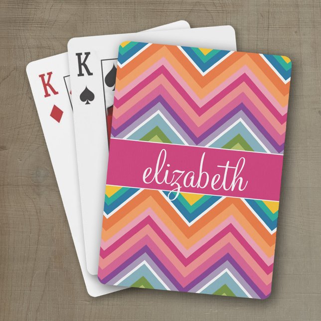 Huge Colourful Chevron Pattern with Name Playing Cards (Personalized playing cards with a fun area to add text such as a name or monogram)