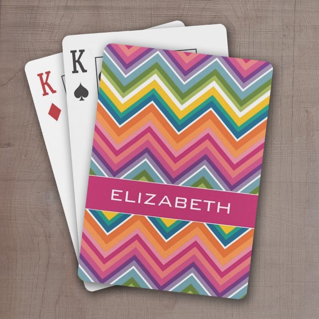Huge Colourful Chevron Pattern with Name Playing Cards (Colorful chevron pattern with a place to personalize with a name or other text)