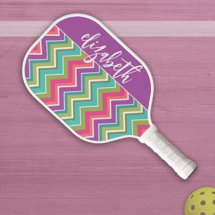 Huge Colourful Pastel Chevron Pattern - Script Nam Pickleball Paddle