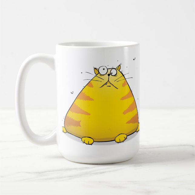 Huge Fat Cat Cartoon On Large Coffee Cup (Left)
