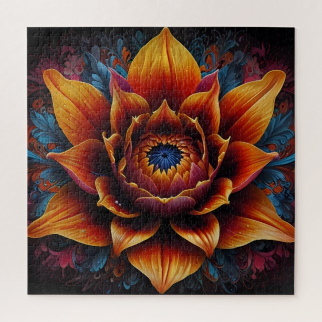 Huge flower head bloom of orange and blue jigsaw puzzle (Vertical)
