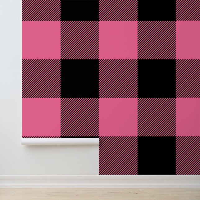 Huge French Pink and Black Buffalo Plaid Wallpaper (Application)
