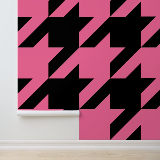 Huge French Pink and Black Houndstooth  Wallpaper (Application)