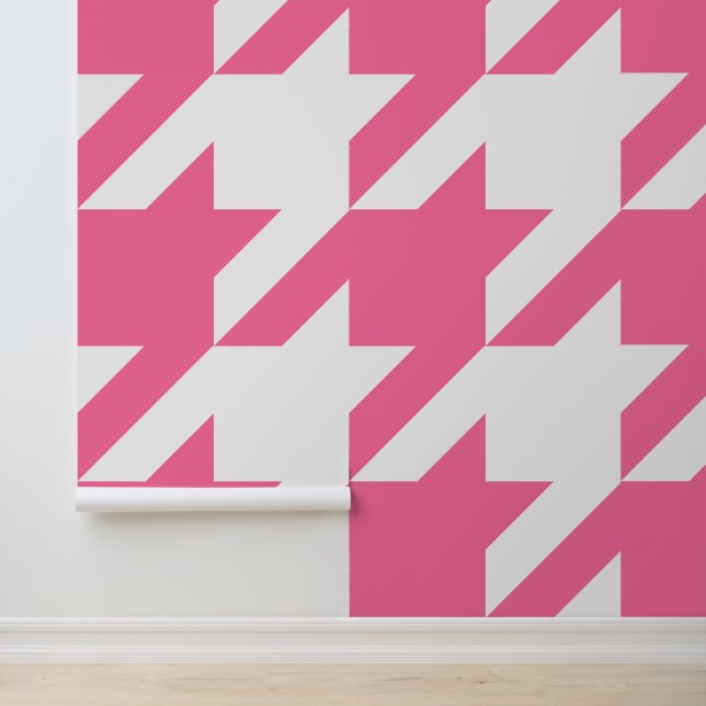 Huge French Pink and White Houndstooth  Wallpaper (Application)