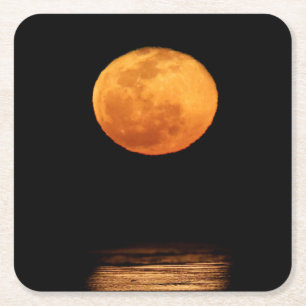 Huge Full Moon South Padre Island, Texas Square Paper Coaster