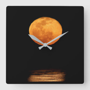 Huge Full Moon   South Padre Island, Texas Square Wall Clock