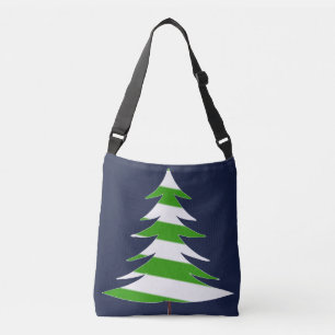 Huge Green & White Christmas Tree Navy Background Crossbody Bag