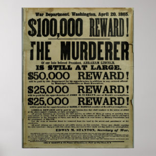 Huge John Wilkes Booth Lincoln murder Poster