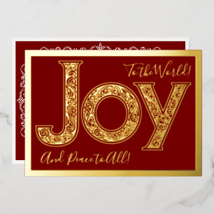 Huge Joy to the World in Red, Gold Foil Holiday Card