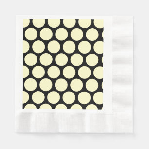 Huge Lemon Yellow Polka Dots on Black Napkin