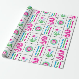 Huge Mahjong Tiles #4 Pink Green Capri Blue White Wrapping Paper