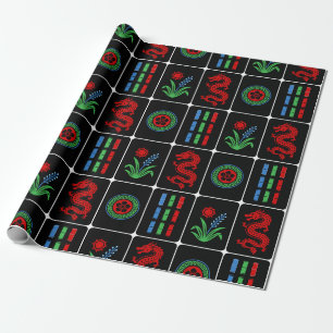 Huge Mahjong Tiles #4 Red Green Blue Black Wrapping Paper