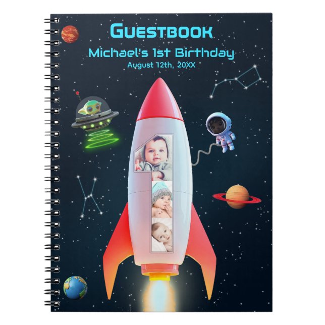 Huge One | Rocket Space 1st Birthday Guest Book (Front)