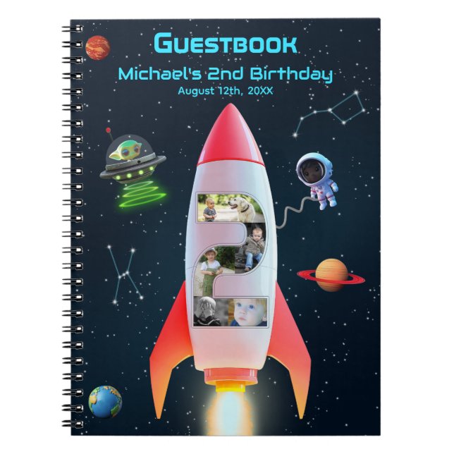 Huge One | Rocket Space 2nd Birthday Guest Book (Front)