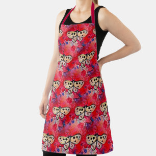 Huge Painted Butterflies Pattern Vintage Cute Red Apron