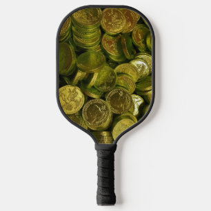 Huge Pile of Chocolate Filled Gold Coins Pickleball Paddle