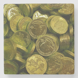Huge Pile of Chocolate Filled Gold Coins Stone Coaster