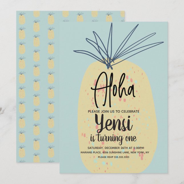 Huge Pineapple Art Birthday Tropical Summer Aloha Invitation (Front/Back)