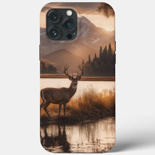 Huge Racked Deer on Mountain Lake Case-Mate iPhone Case (Back)