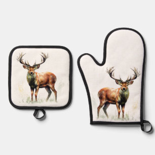 Huge Racked Deer Oven Mitt & Pot Holder Set
